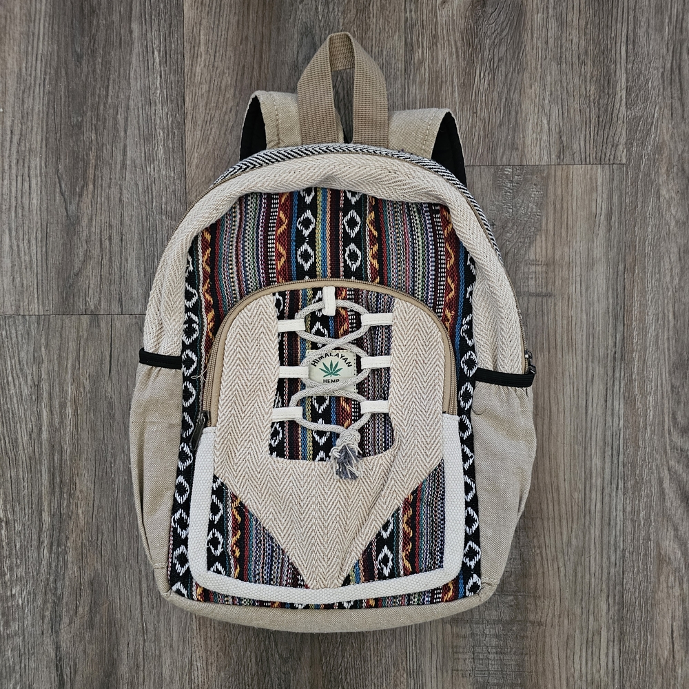Handwoven Beige & Multicolor Print Canvas Backpack